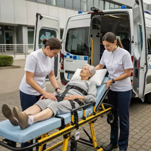 врачи перевозят женщину с переломом шейки бедра