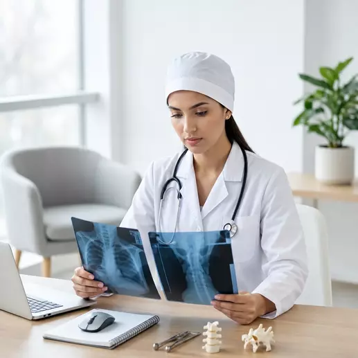 доктор изучает рентгеновские снимки